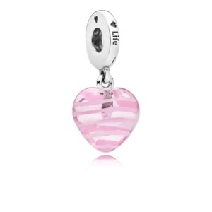 Charm Pendentif Cœur en Murano à Ruban Roses Charm Pendentif Cœur en Murano à Ruban Roses