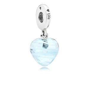 Charm Pendentif Cœur en Murano à Ruban Bleues Charm Pendentif Cœur en Murano à Ruban Bleues
