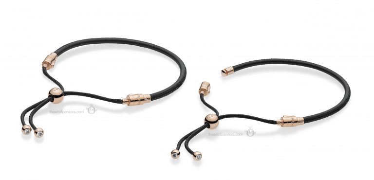 bracelet coulissant noir cuir et Or Rose bracelet coulissant noir cuir et Or Rose