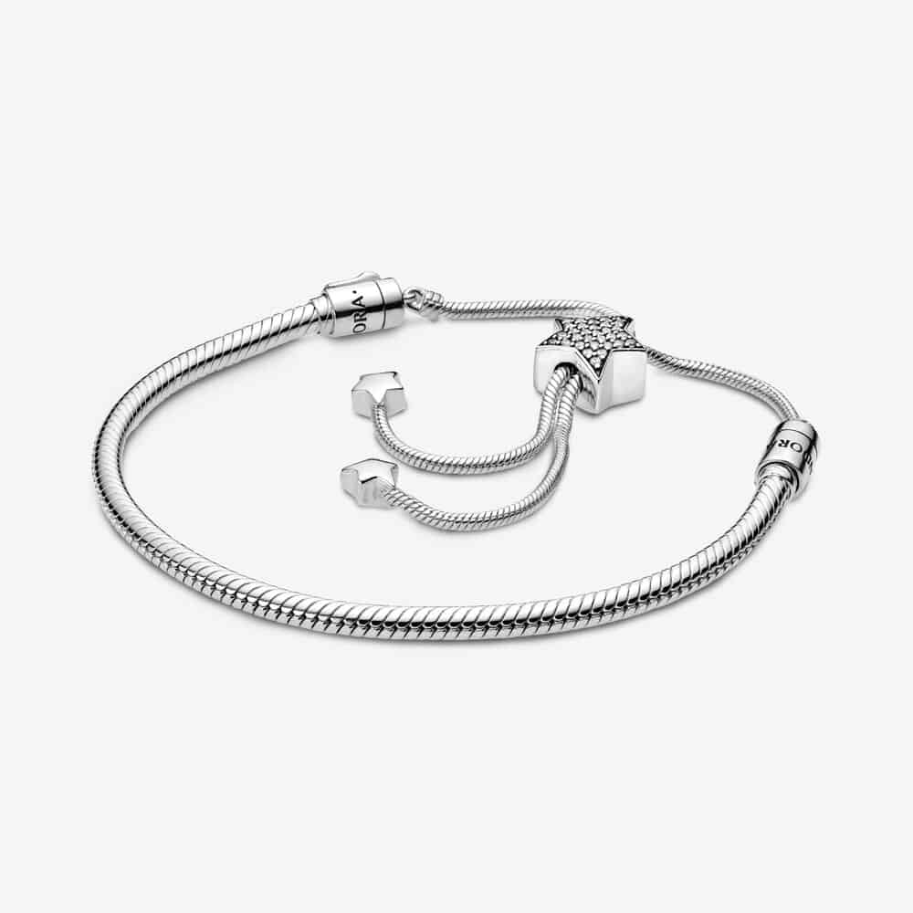 Bracelet Coulissant Étoile Pavée et Maille Serpent Pandora Moments 89,00 € - 598528C01 Bracelet Coulissant Étoile Pavée et Maille Serpent Pandora Moments 89,00 € - 598528C01