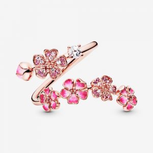 Bague Ouverte Branche de Fleurs de Pêcher Éclose Rose 119,00 €
