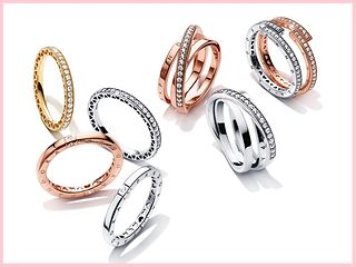 Ensemble des bagues de la collection Signature Pandora