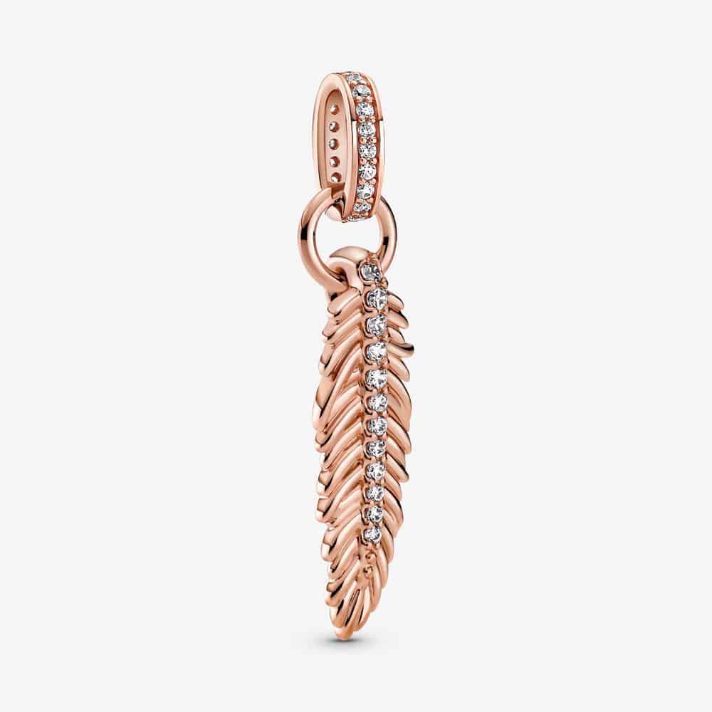 Charm Pendentif Or Rose Plume Scintillante - 789550C01 Charm Pendentif Or Rose Plume Scintillante - 789550C01