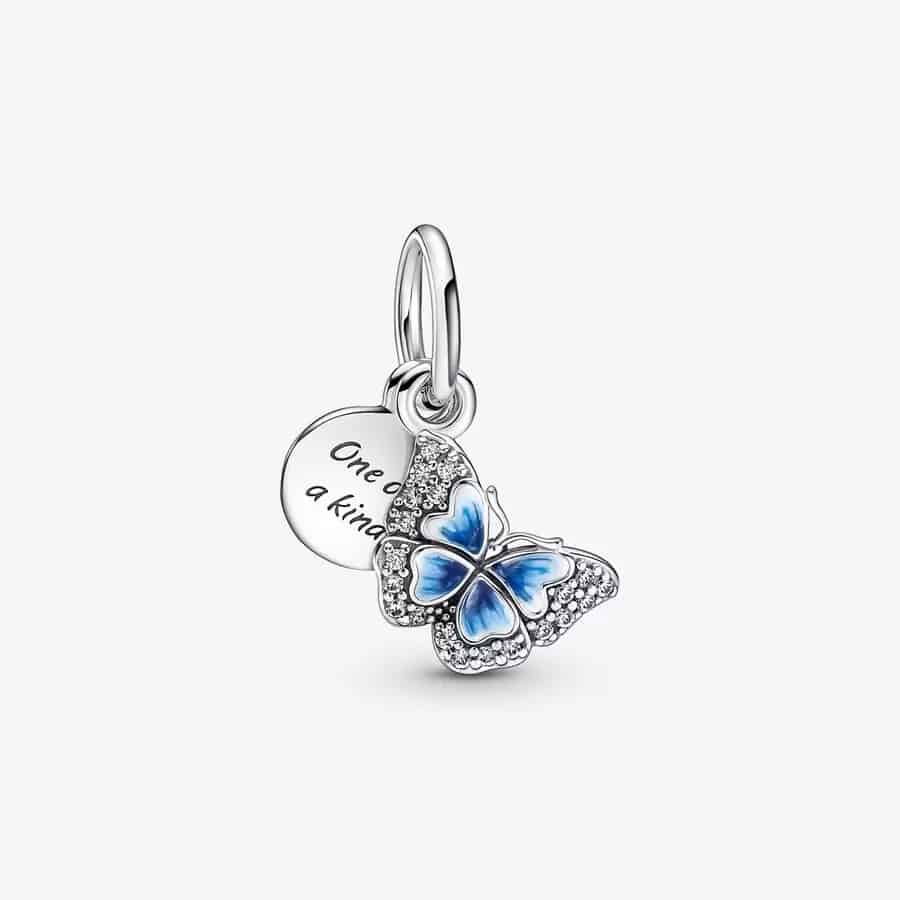 Charm Pendant Double Papillon Bleu et Citation - 790757C01 Charm Pendant Double Papillon Bleu & Citation - 790757C01